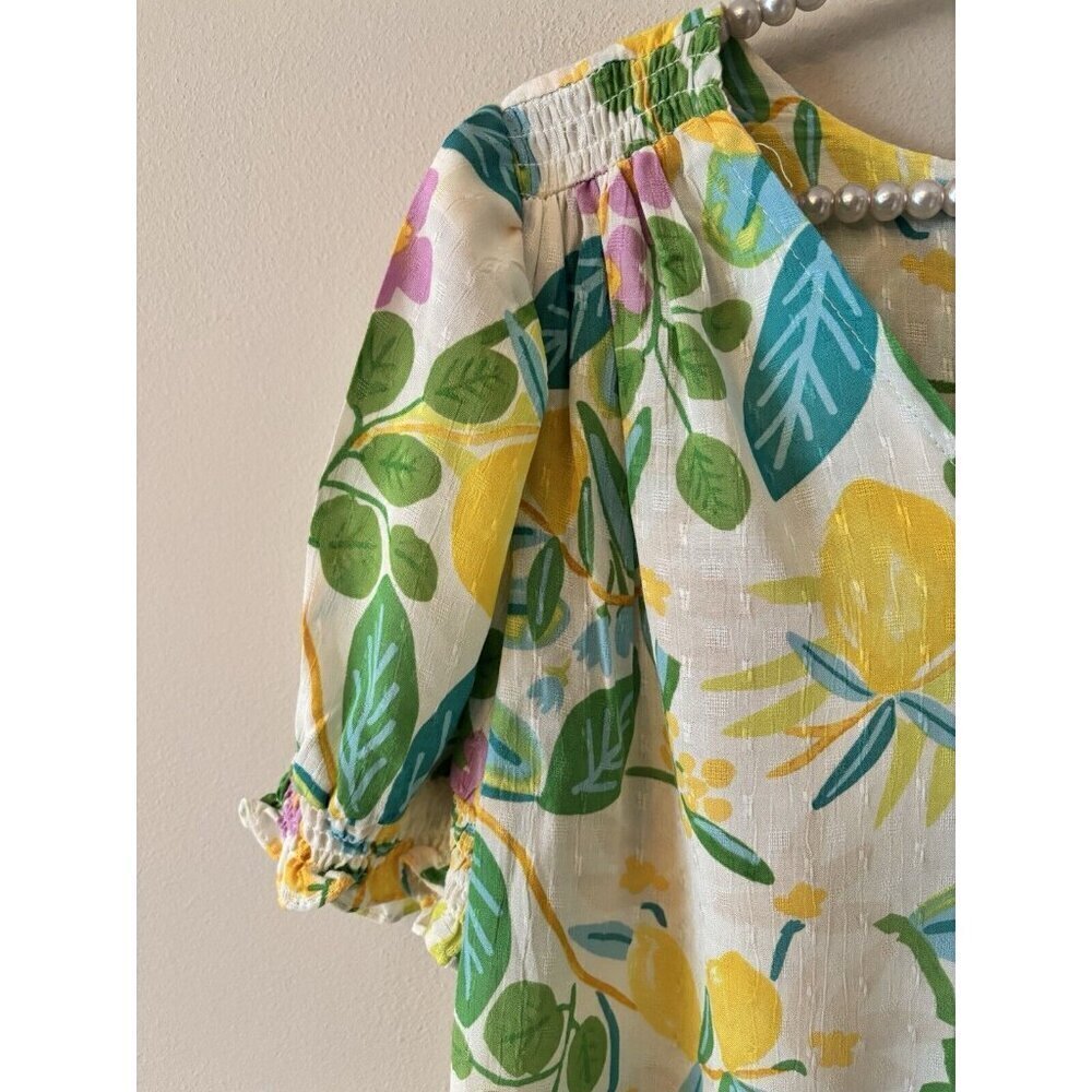 Rachel Roy Womens Size Small Bright Floral V-Neck Blouse Short Sleeve Rayon - Picture 3 of 6